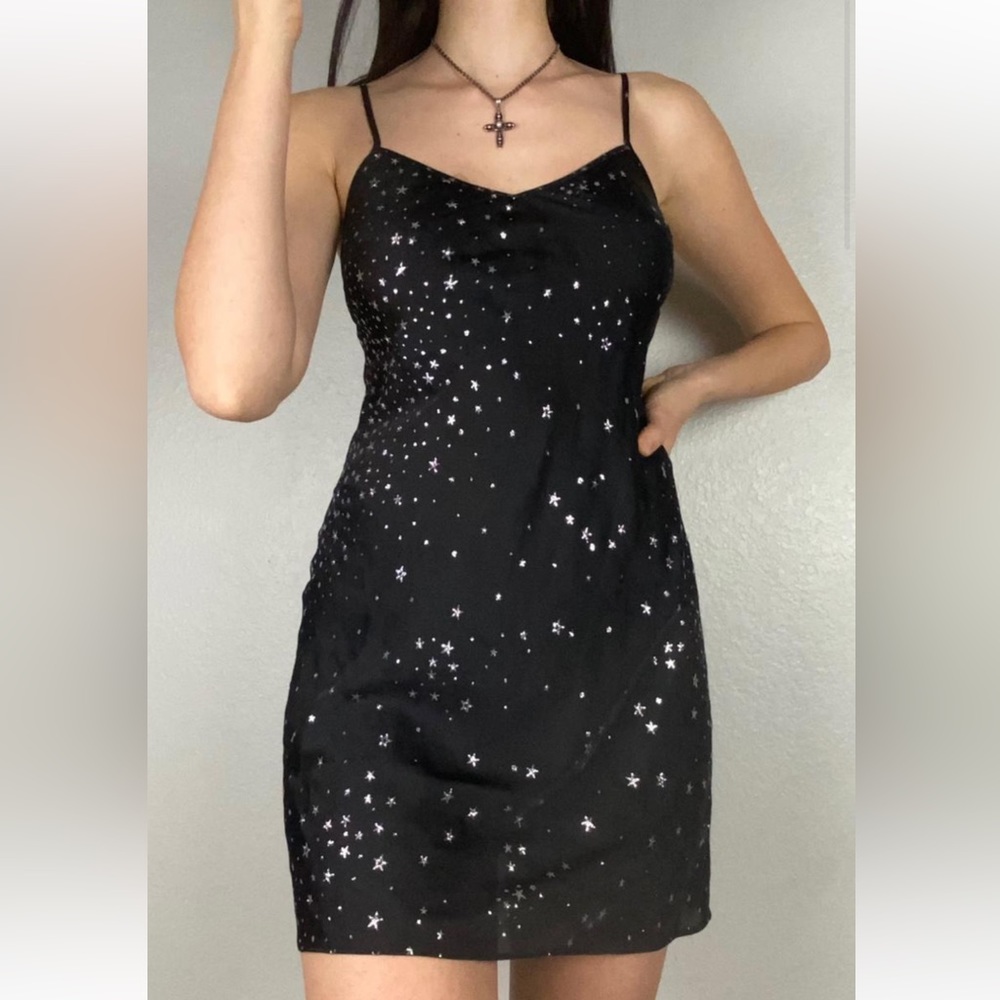 VS VINTAGE XS DREAM ANGELS SATIN SLIP DRESS NIGHTGOWN STARS SHINE GLITTER NEW